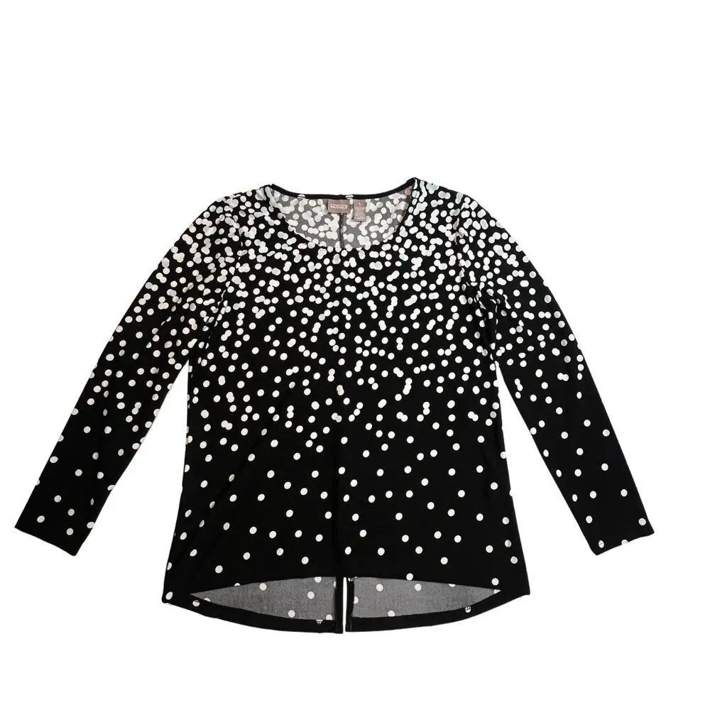 Chico Blouse Sz 1 Black Long Sleeve White Polkadots Preppy Casual Workwear Top - Picture 6 of 10